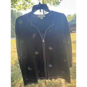 VNTG CJ Banks Women's Embroidered Tank And Cardigans Set. Size 1X In Black